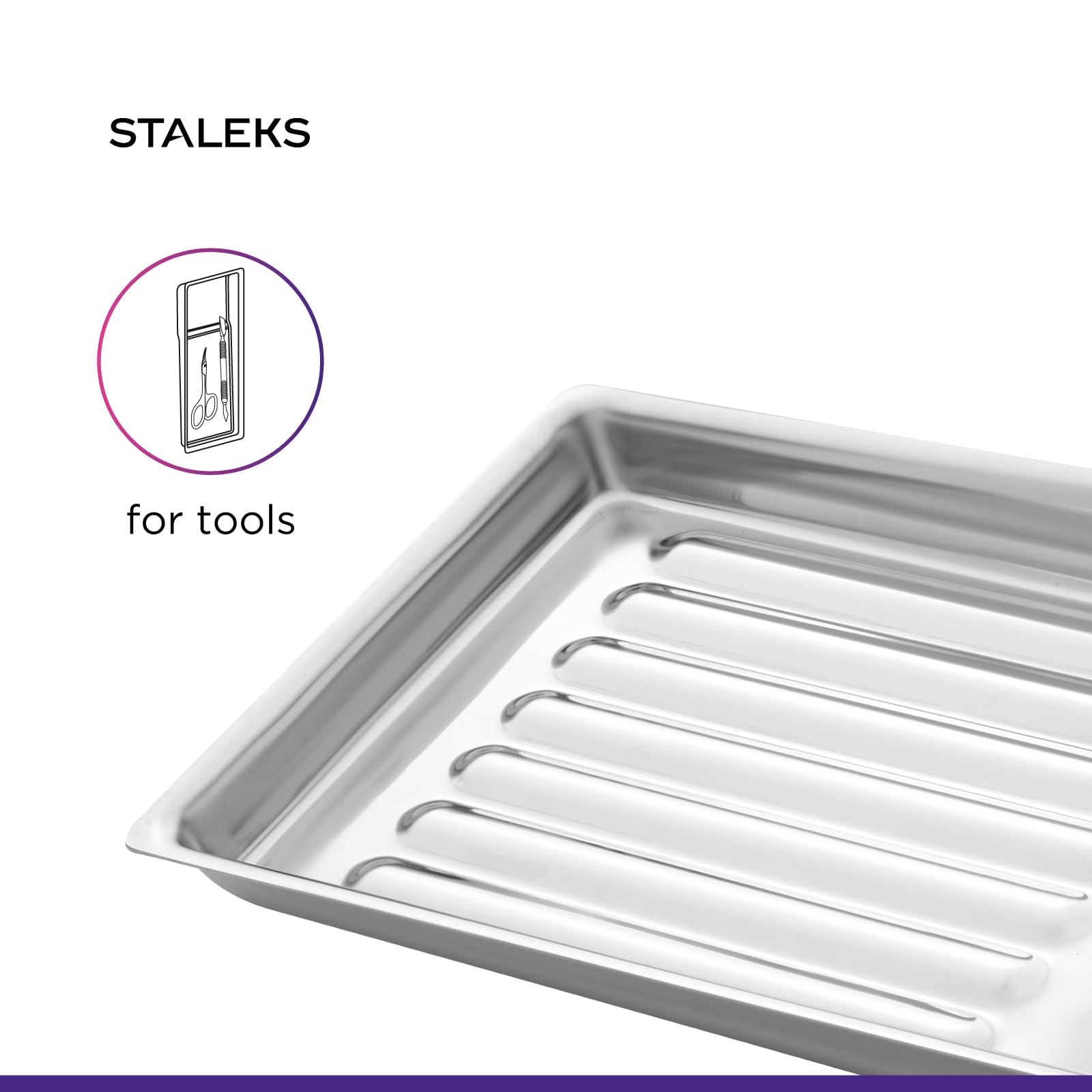 Staleks EXPERT 10 Tool Tray – Stainless Steel Organizer with Wavy Base – 195x90x19 mm for Storage and Disinfection - Image 5