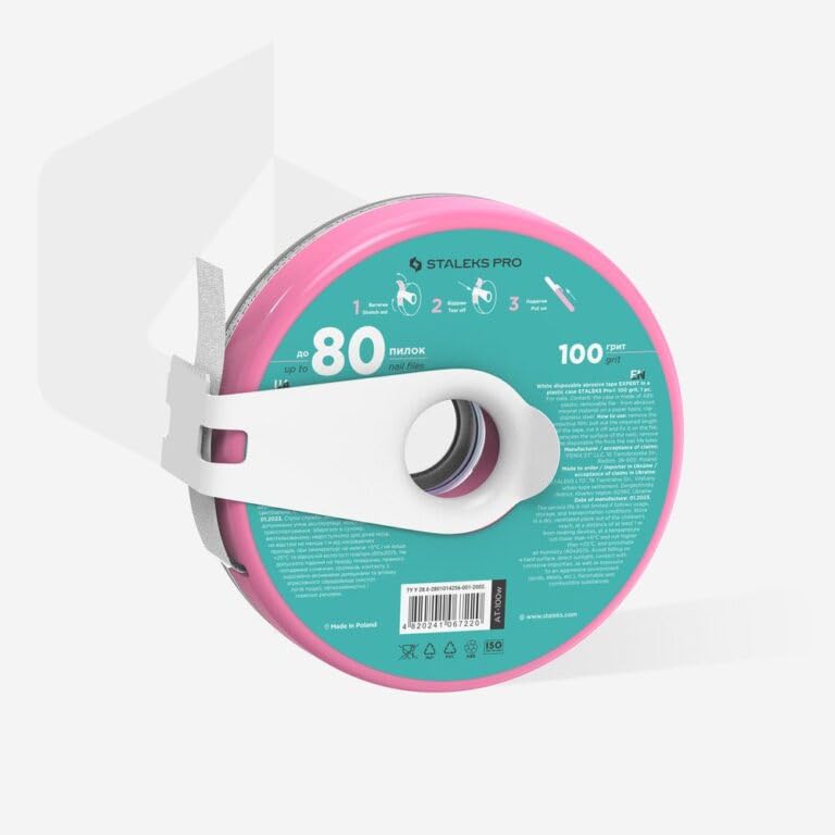 STALEKS PRO Expert Disposable White Abrasive Tape (100 Grit, 7m) in Plastic Case – Straight Nail File Abrasive Roll for Manicure & Pedicure - Image 3